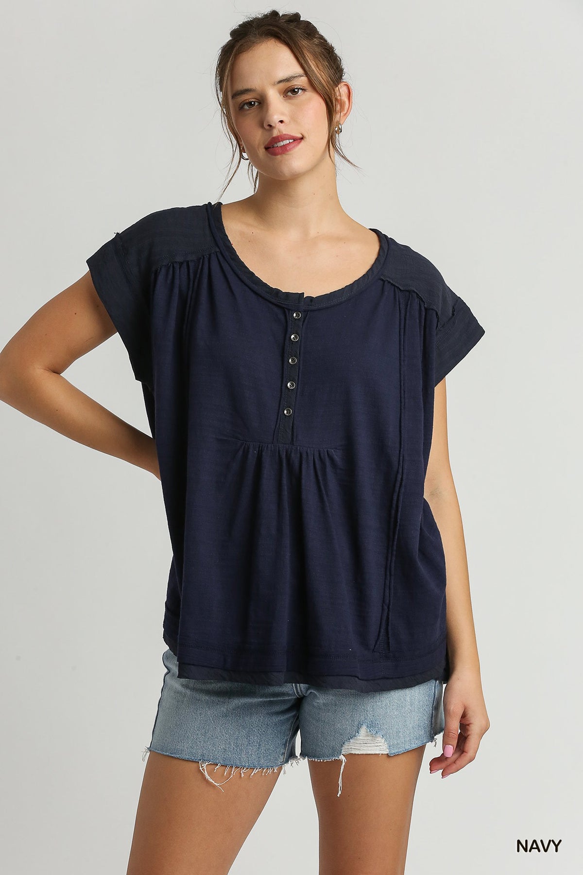 Oversized Slub Knit Top Navy