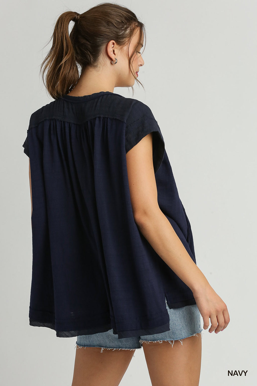 Oversized Slub Knit Top Navy