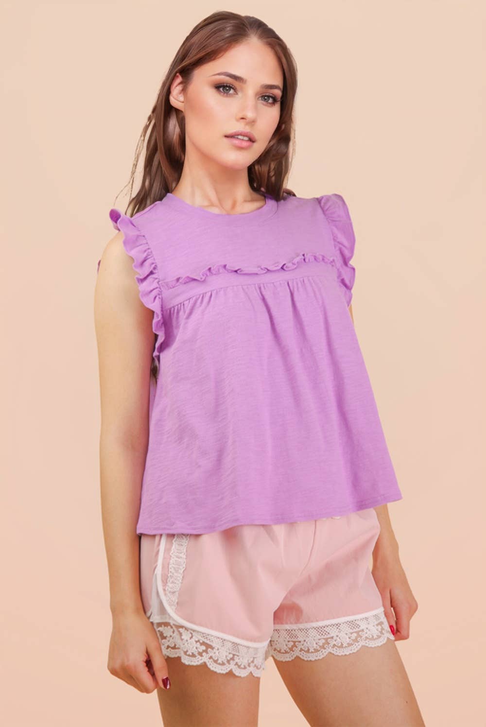Ruffle Flutter Sleeve Top Lavender