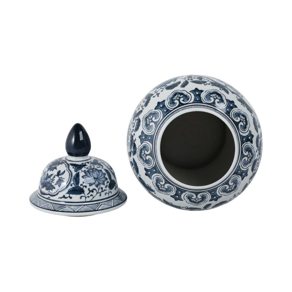 Decorative Vase - Blue Ceramic Flowers Temple, 19 in.