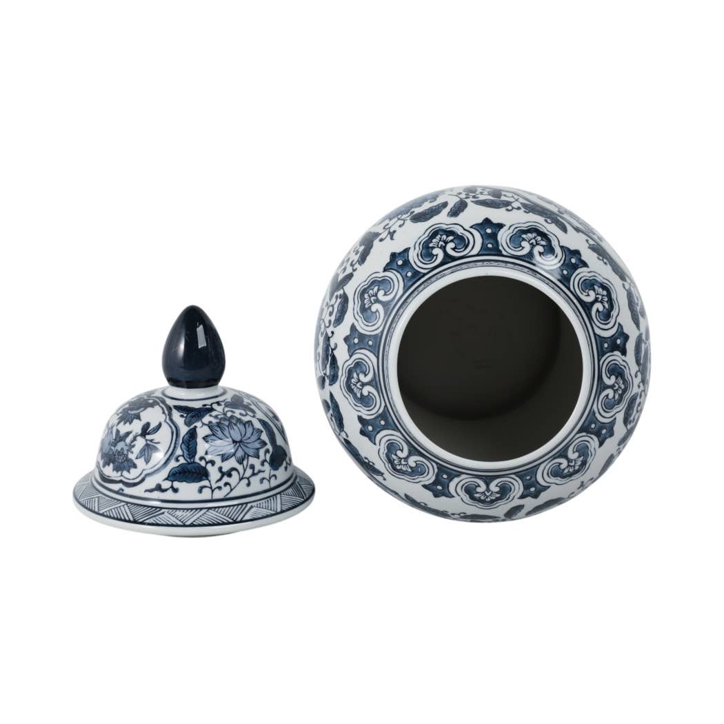 Decorative Vase - Blue Ceramic Flowers Temple, 19 in.