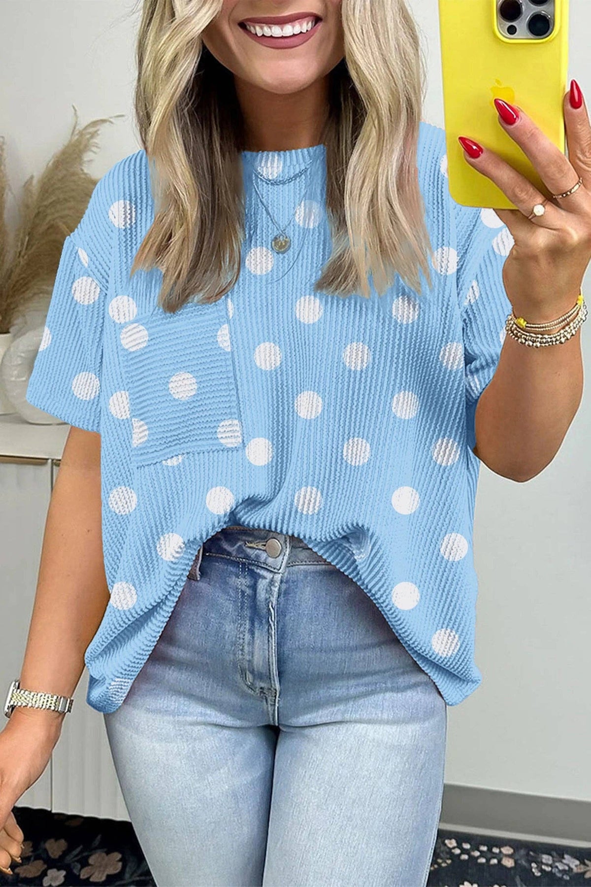 Sky Blue Rib Polka Dot Tee