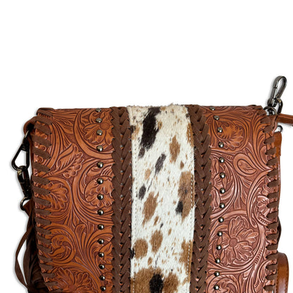Cowhide Crossbody Bag with Fringe