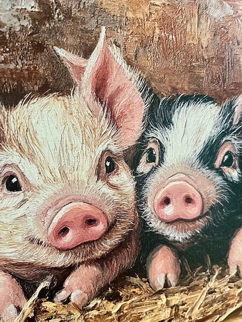 Pig canvas art print, farm animal art for children's room: 10x10