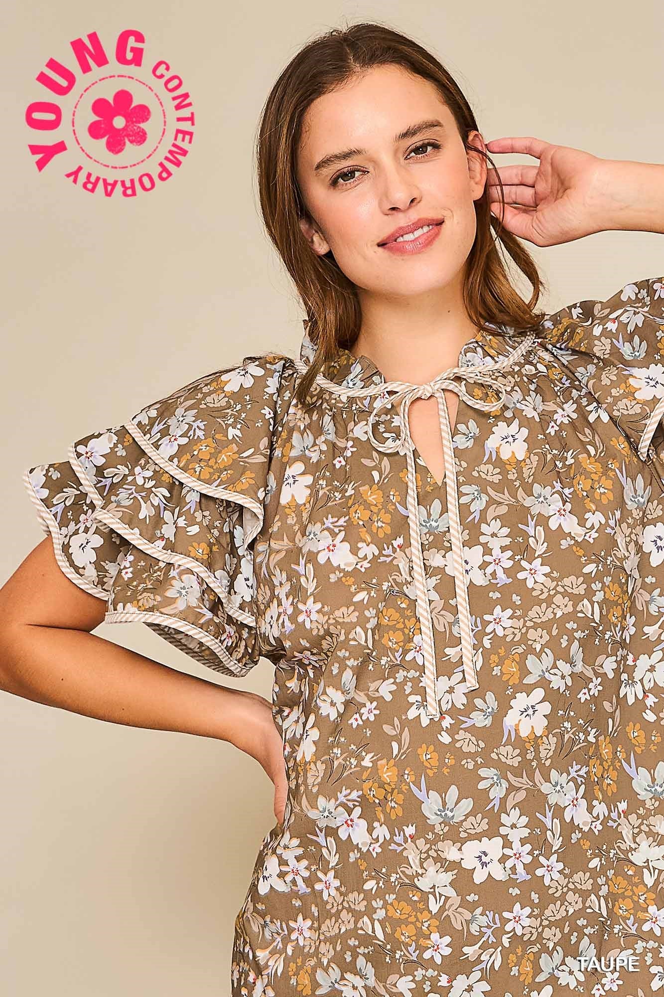 Floral Ruffle Sleeve Dress