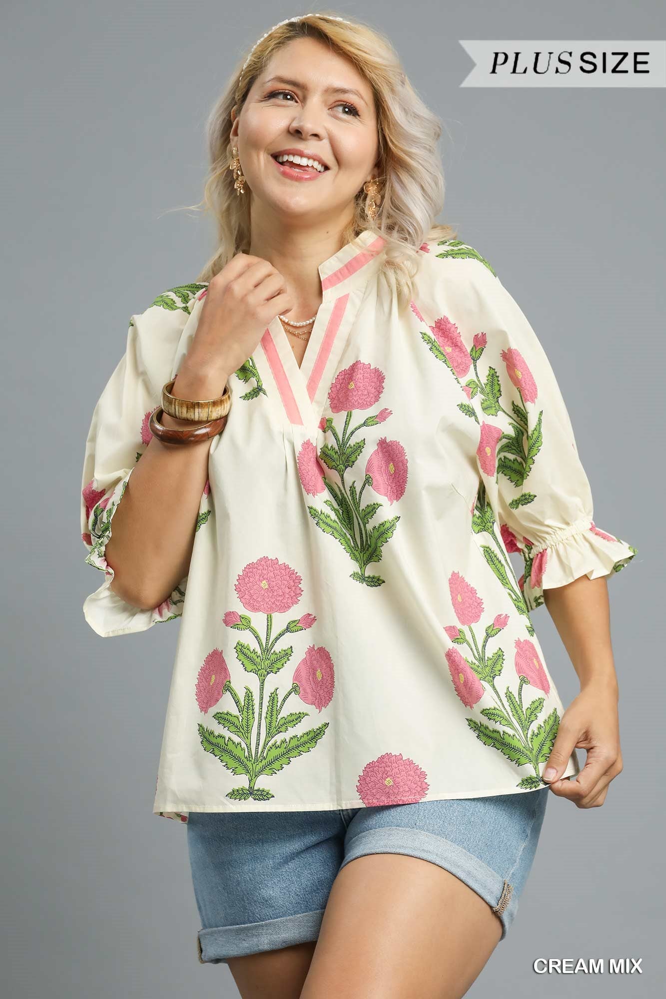 Plus Floral Poplin Top