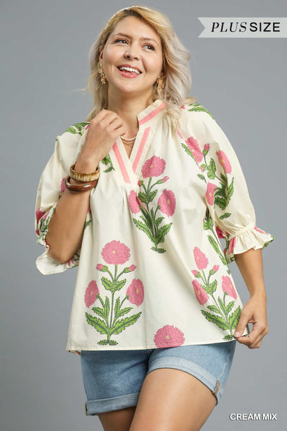 Plus Floral Poplin Top