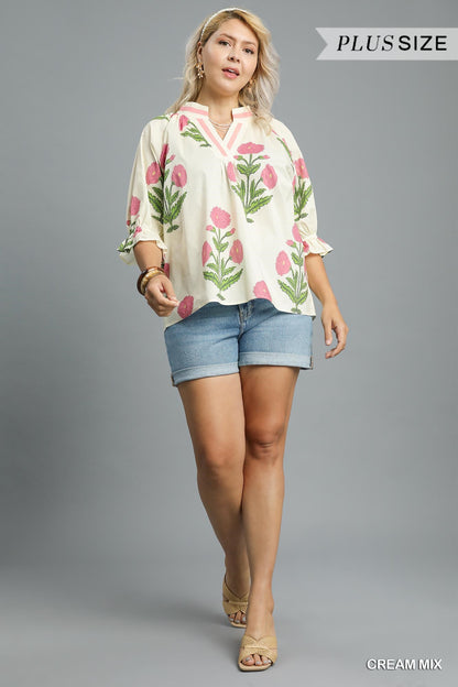 Plus Floral Poplin Top