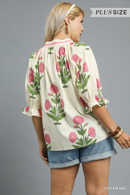 Plus Floral Poplin Top