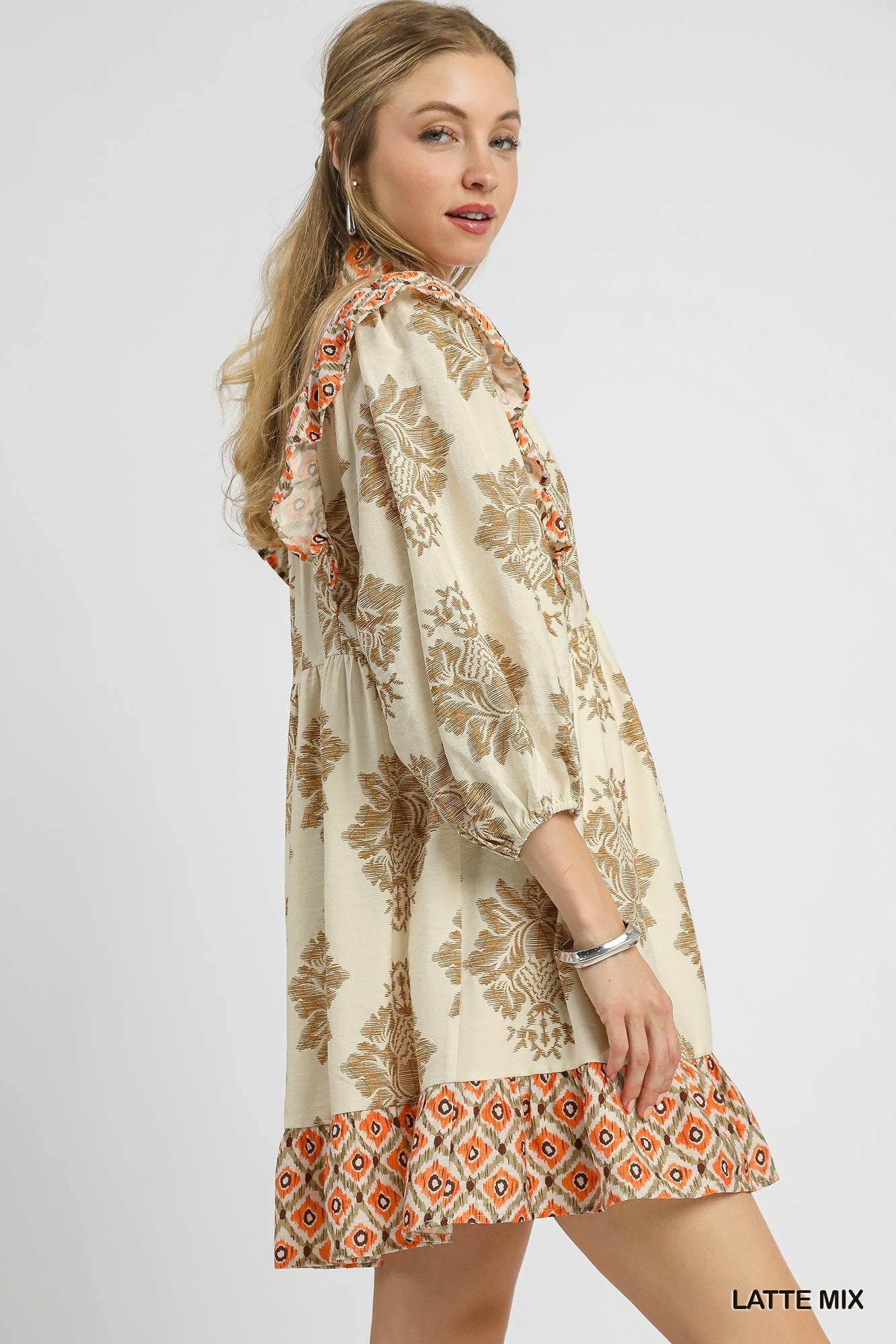Damask Printed Ruffle Dress