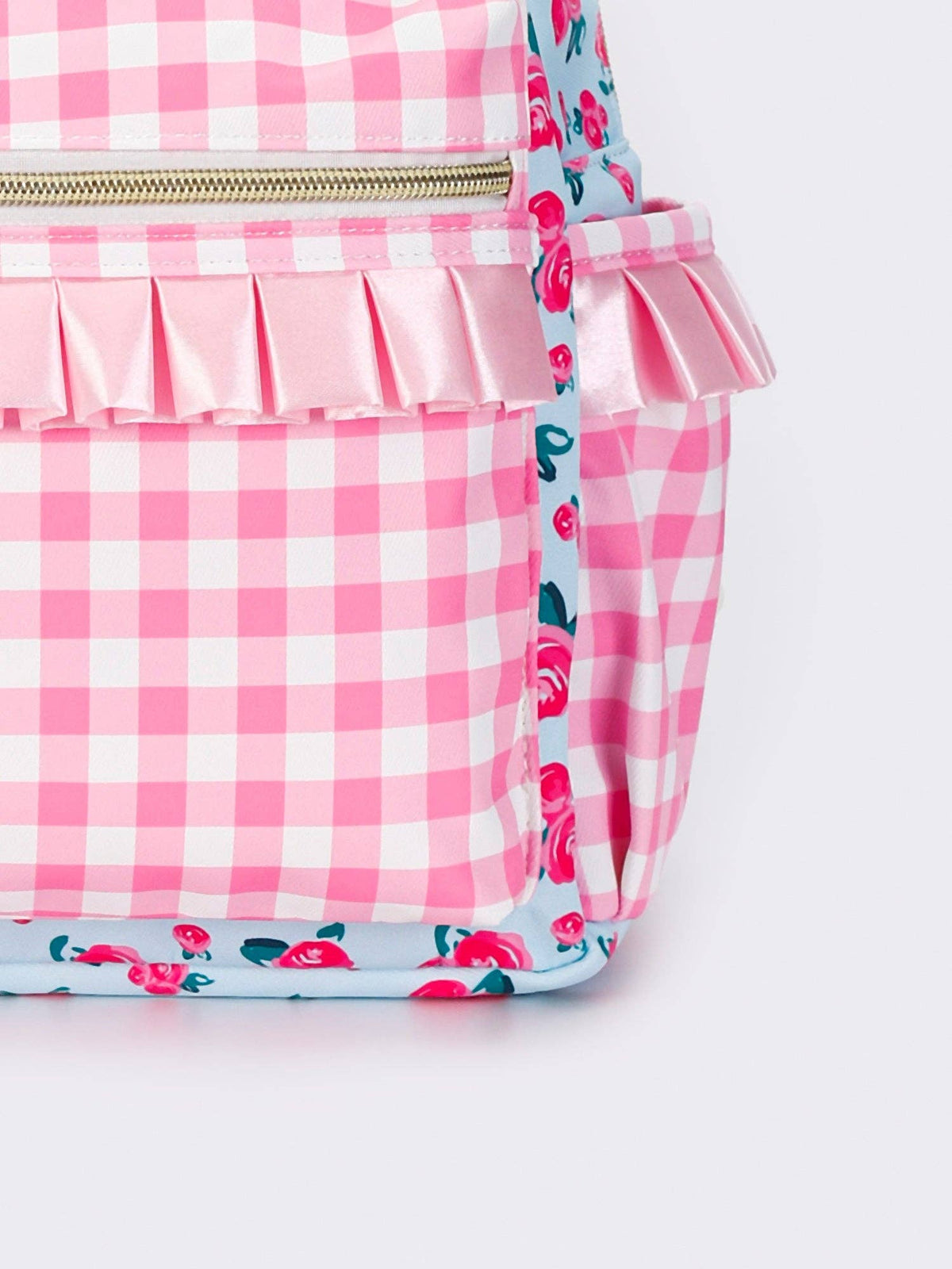 Pink Checkered Ruffle Flower Backpack