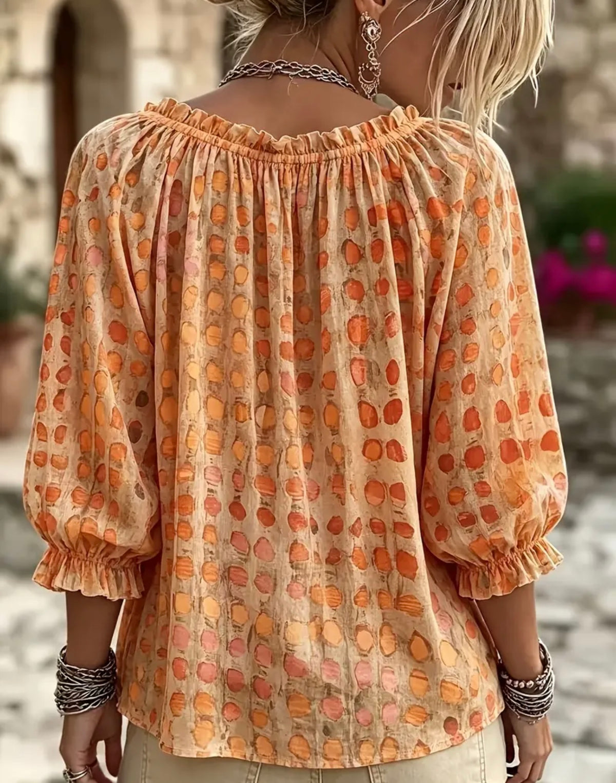 Plus Abstract Rustic Blouse Orange