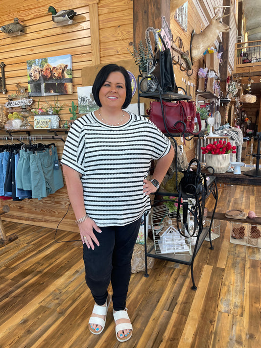 Plus Striped Short Sleeve Hi-low Tee