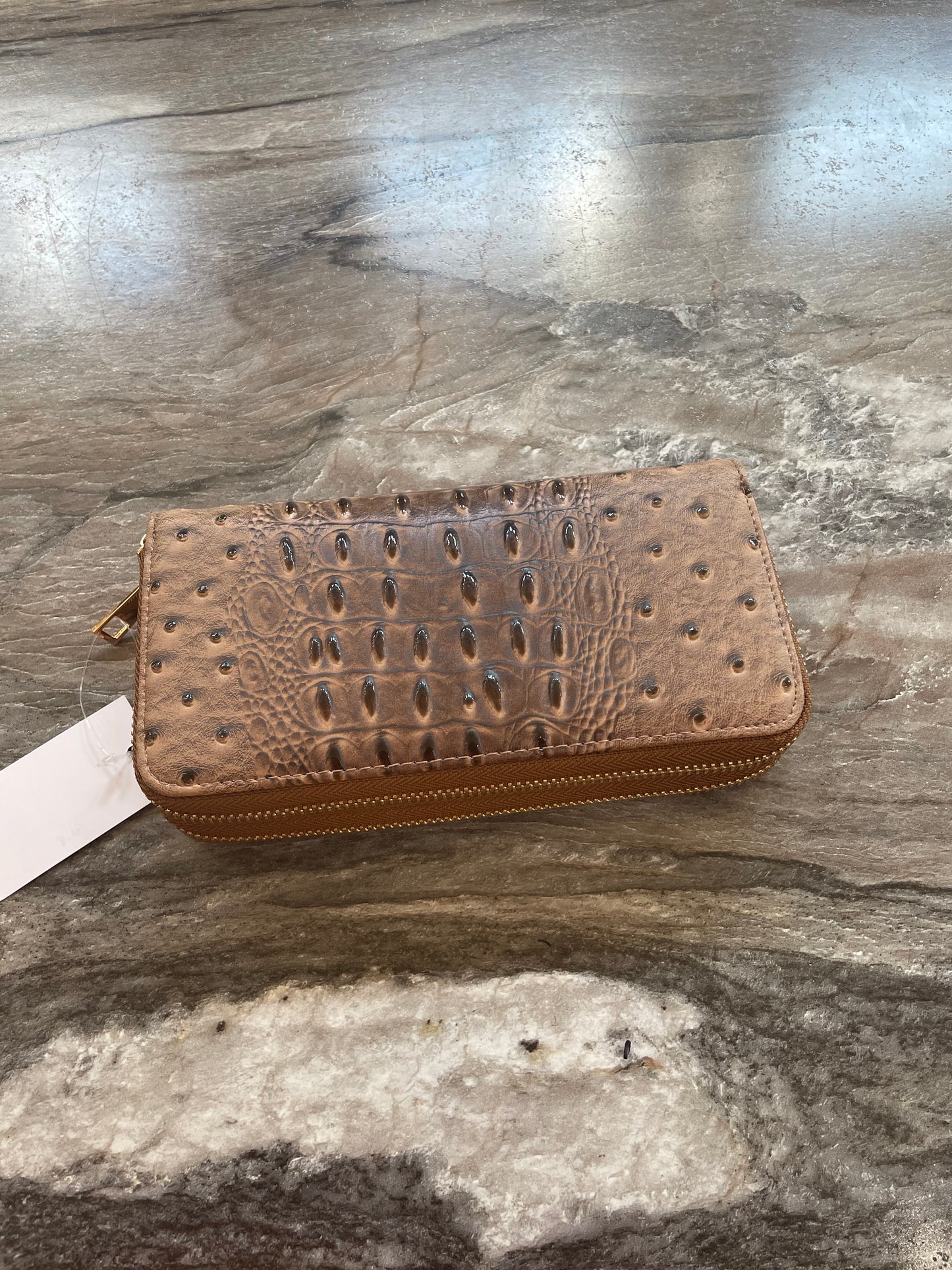 Wallet Double Zip Textured Stone