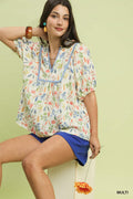 Watercolor Floral Lace Trim Top