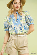 Blue Trimed Abstract Top