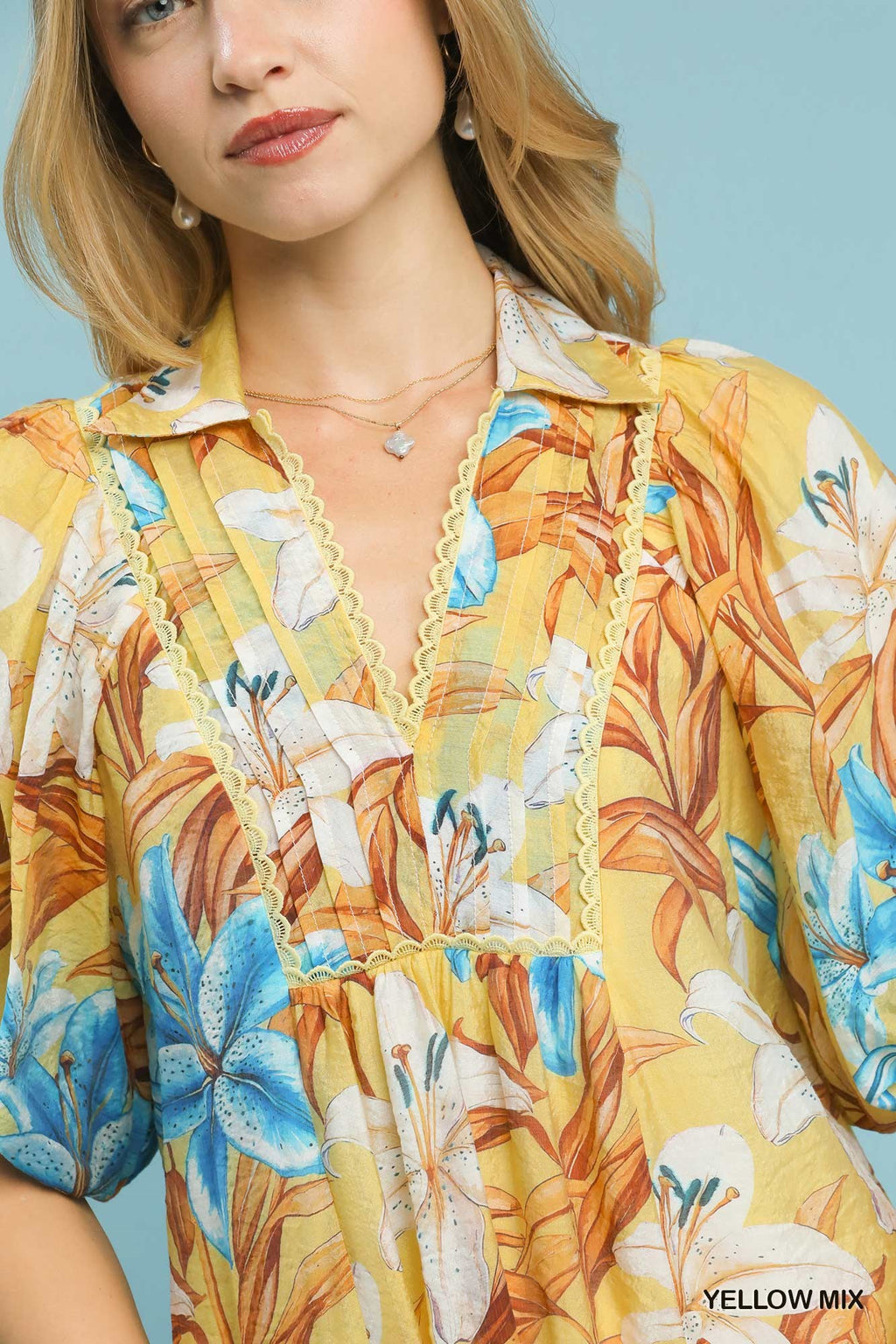 Tropical Puff Sleeve Top Yellow