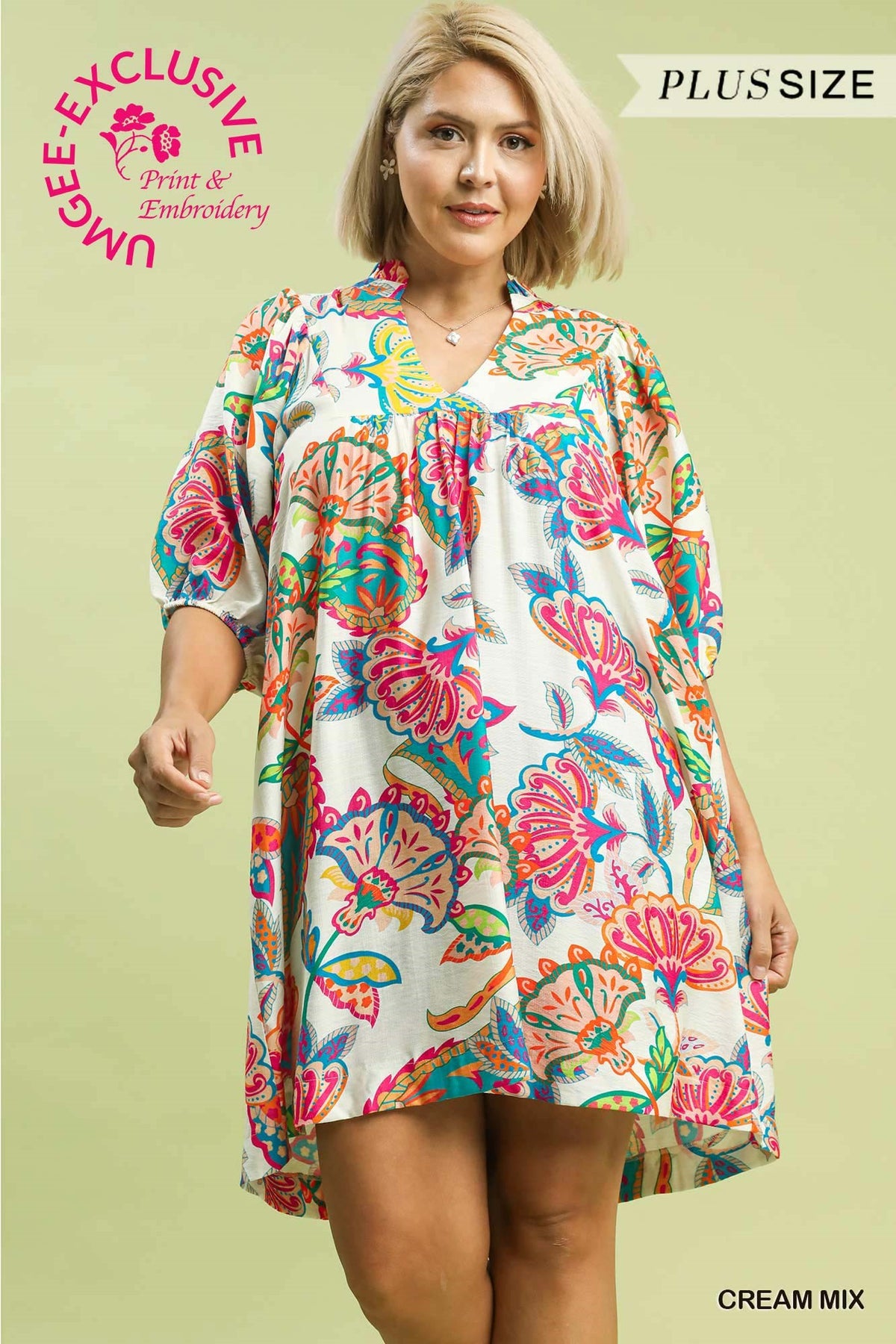 Plus Abstract Print Babydoll Dress