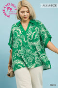 Plus Paisley Print Collared Top