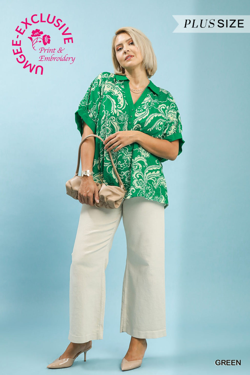 Plus Paisley Print Collared Top