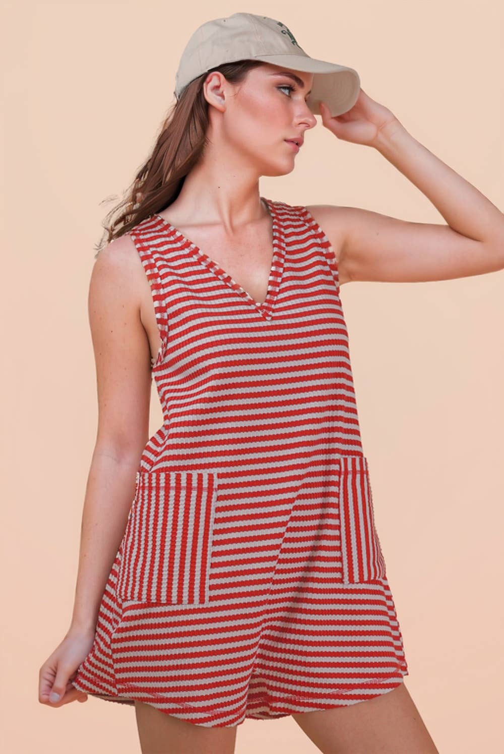 Red Striped Knit Romper