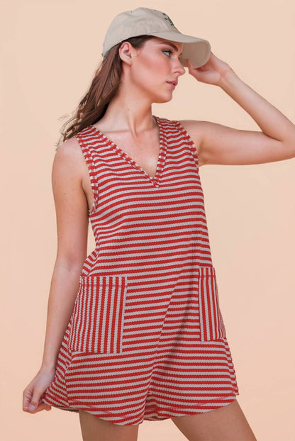 Red Striped Knit Romper