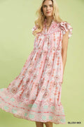 Boho Printed Tiered Dress Blush