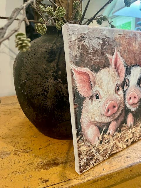 Pig canvas art print, farm animal art for children's room: 10x10