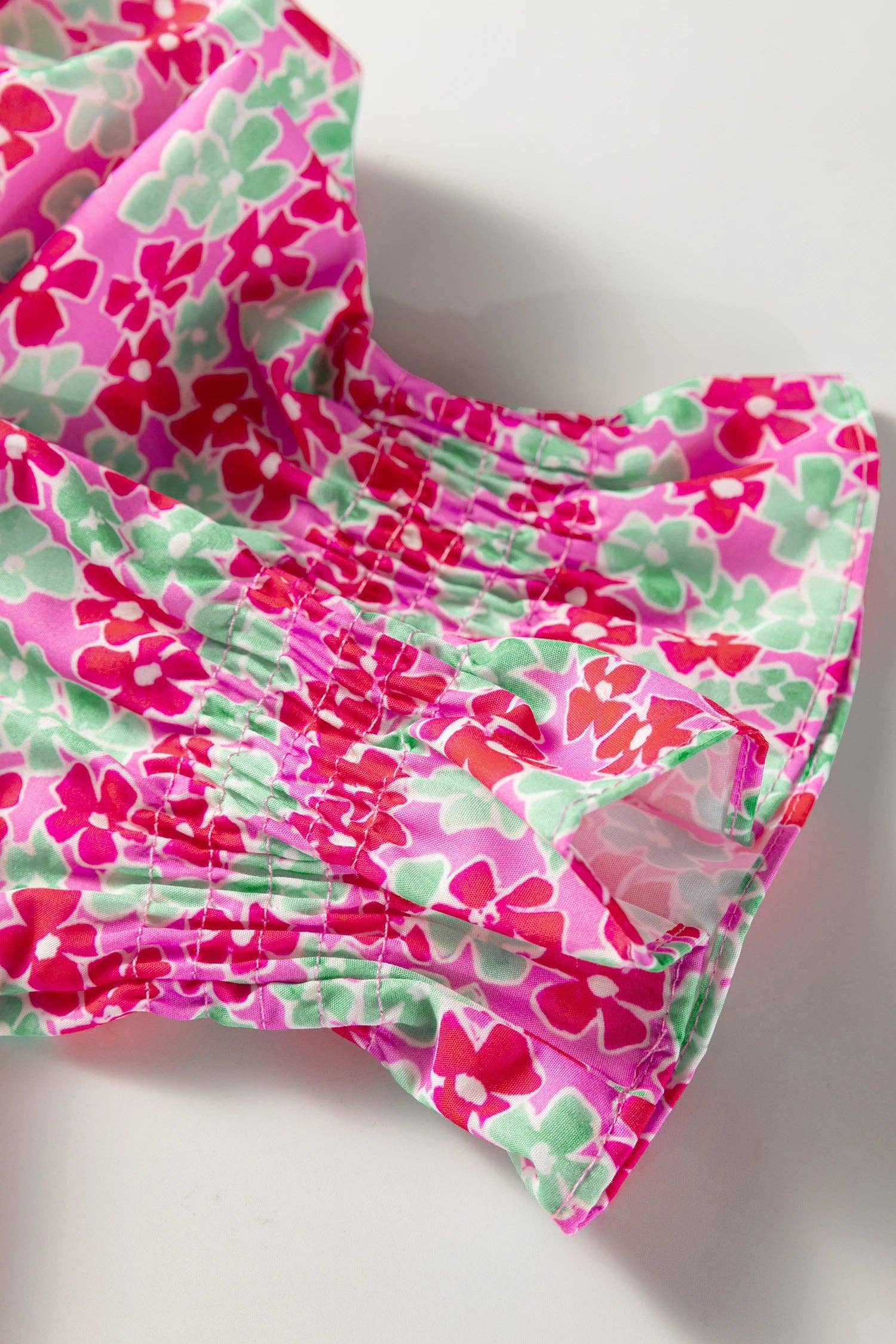 Floral Collared V-Neck Puff Sleeve
