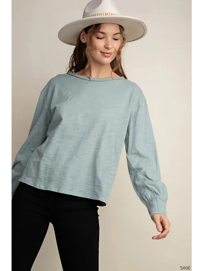 Sage Contrast Stitching Top