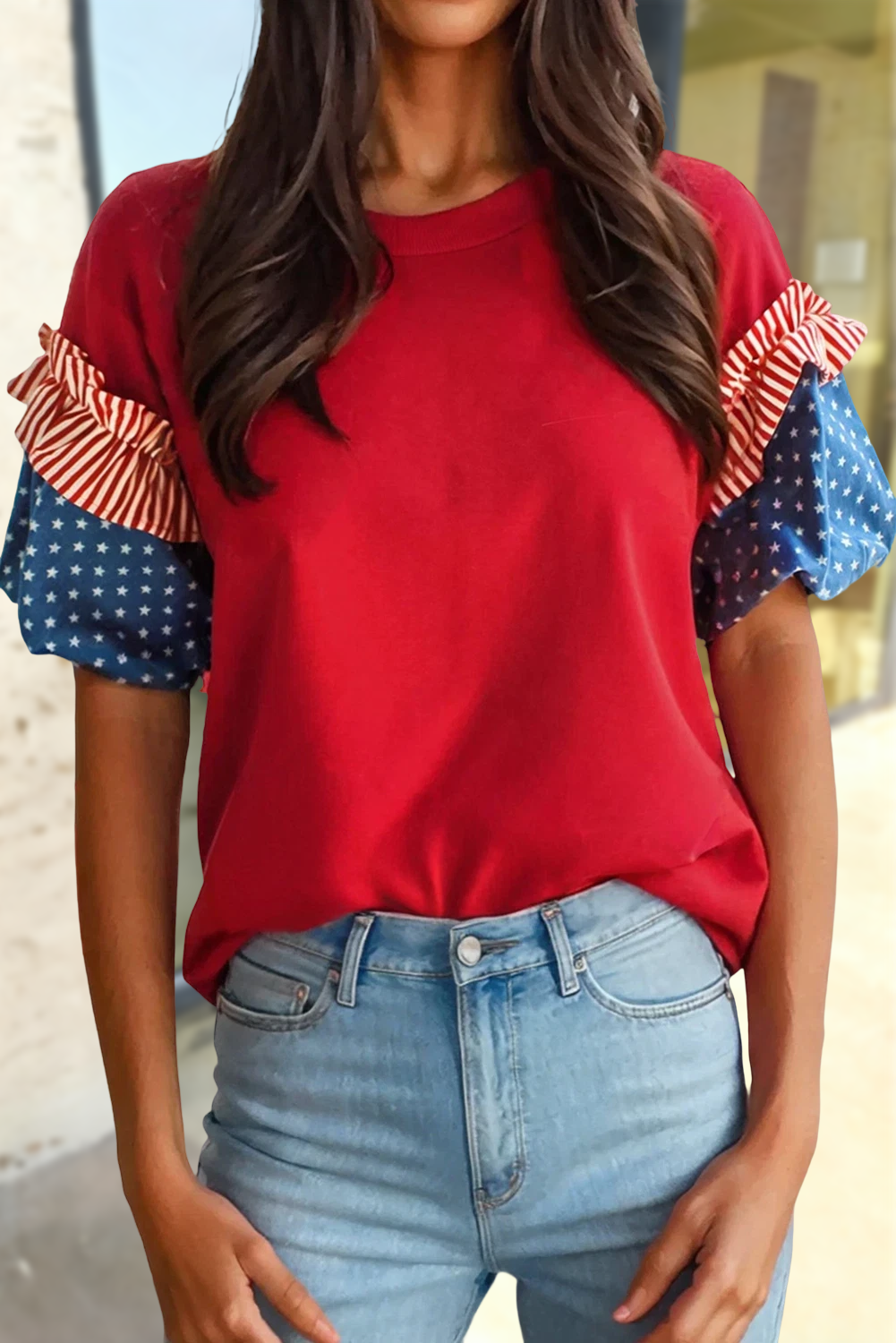 Stars Stripes Puff Sleeve Top