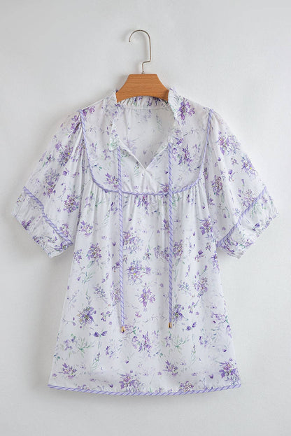 Plus Size Floral Split Neck Top