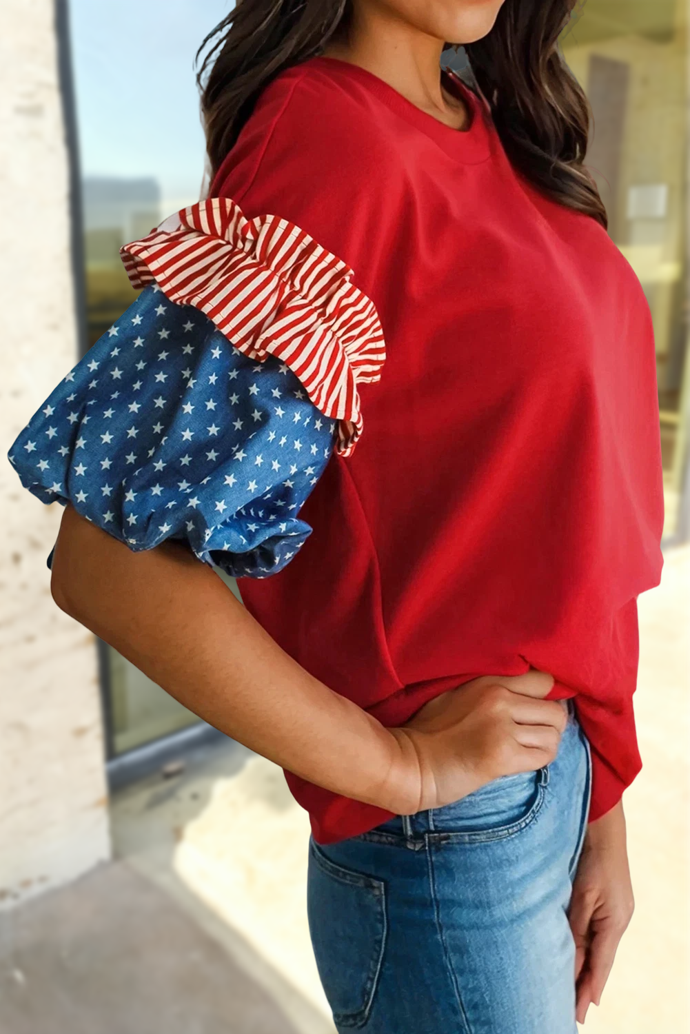 Stars Stripes Puff Sleeve Top