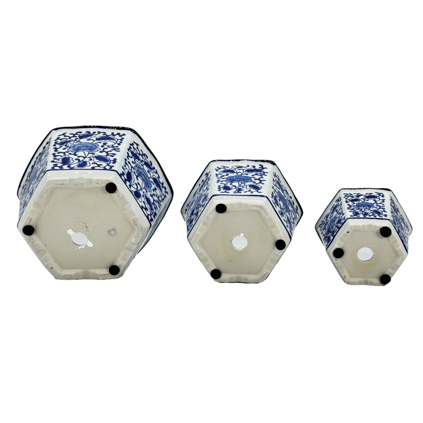 Blue & White Hexagon Floral Ceramic Ruffled Lip