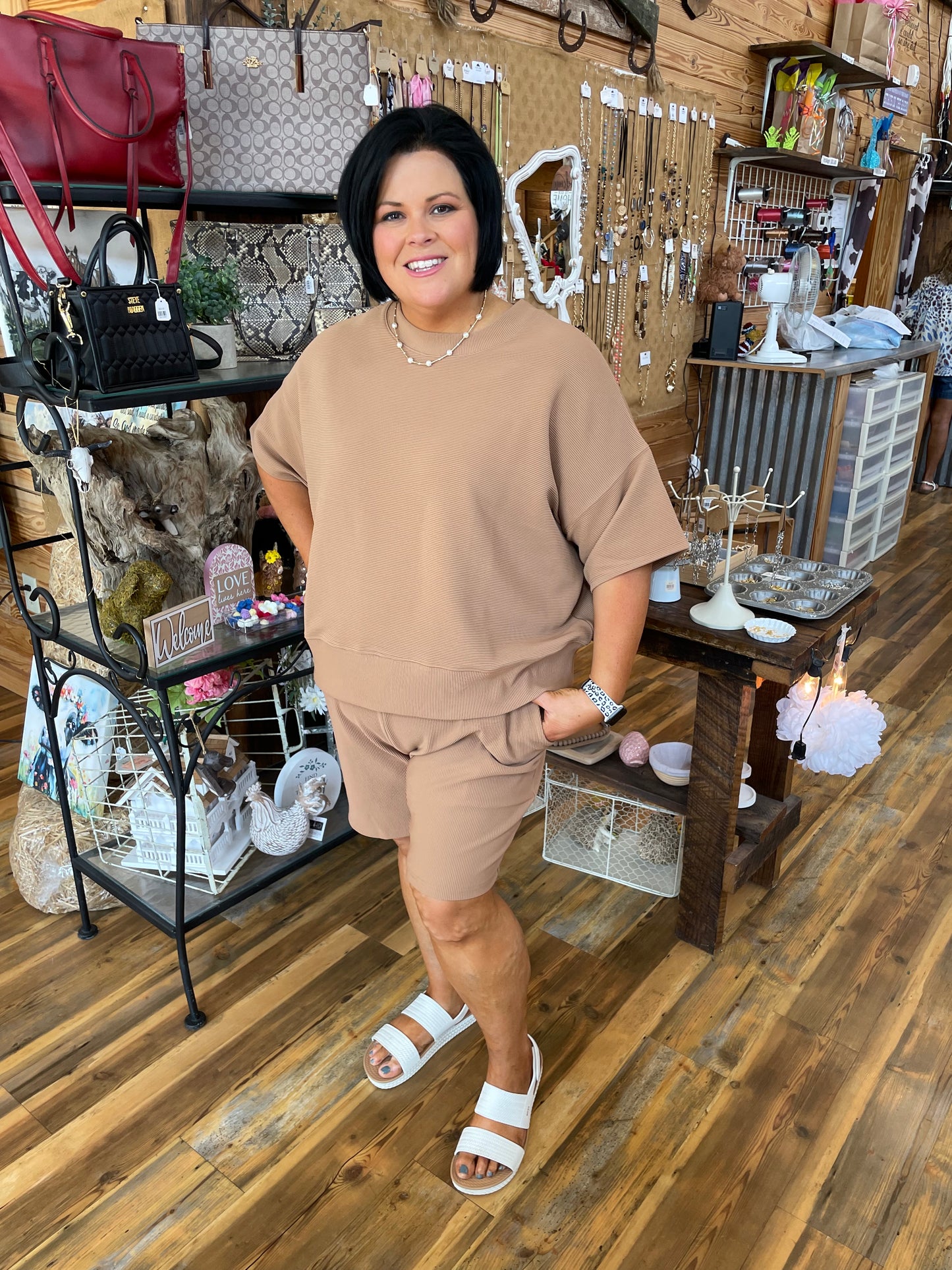 Plus Ribbed Banded Tee & Shorts Set