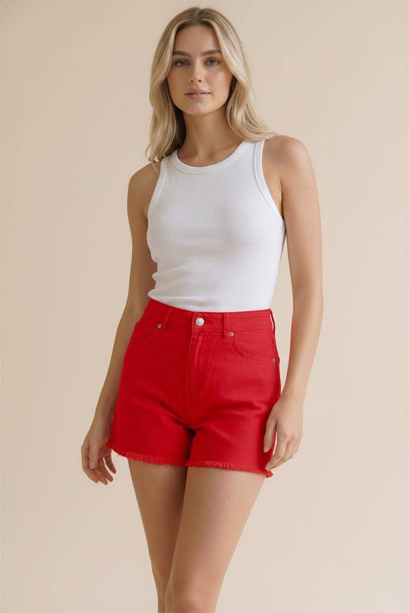 Plus High Rise Waist Shorts Red