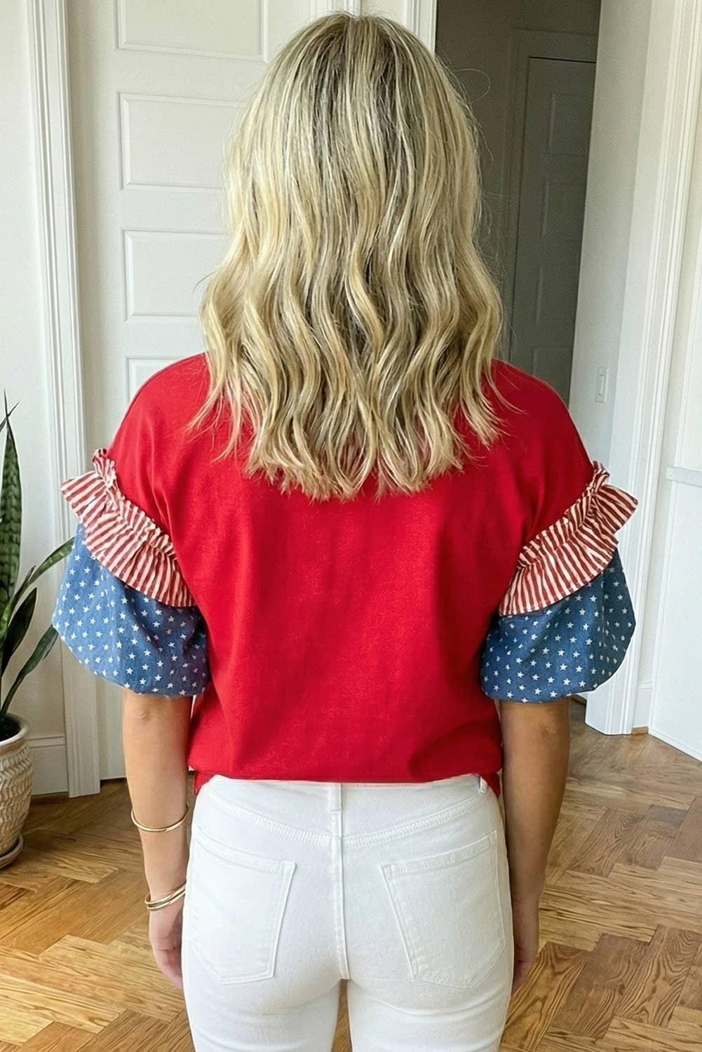 Stars Stripes Puff Sleeve Top