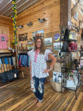 Red/Blue Floral Flutter Blouse