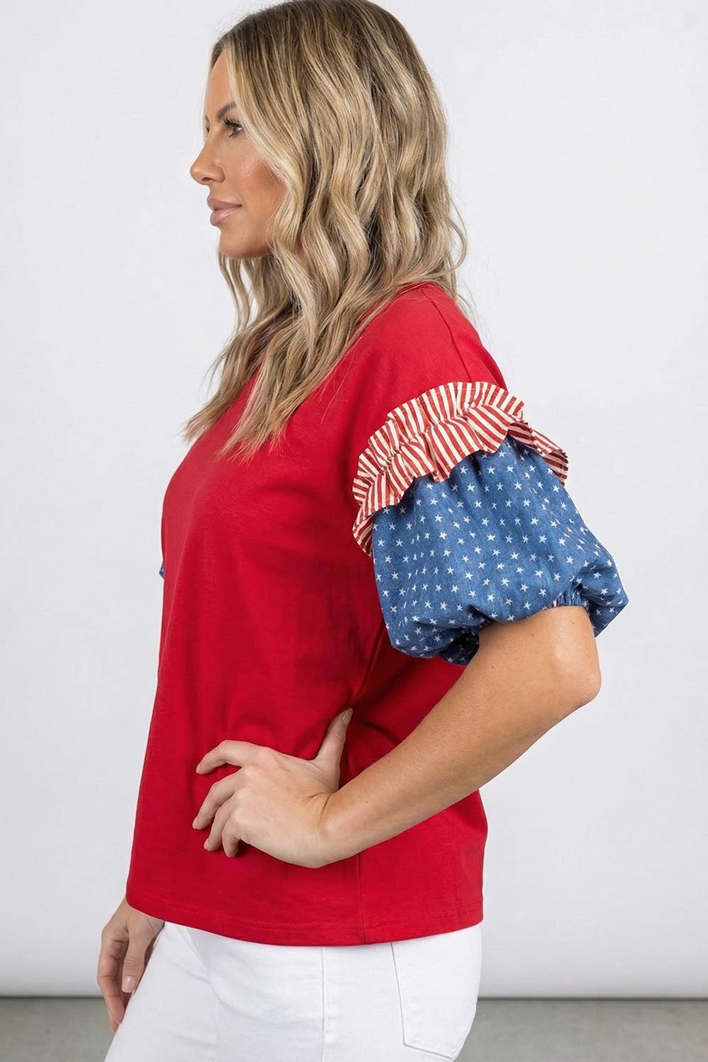 Stars Stripes Puff Sleeve Top