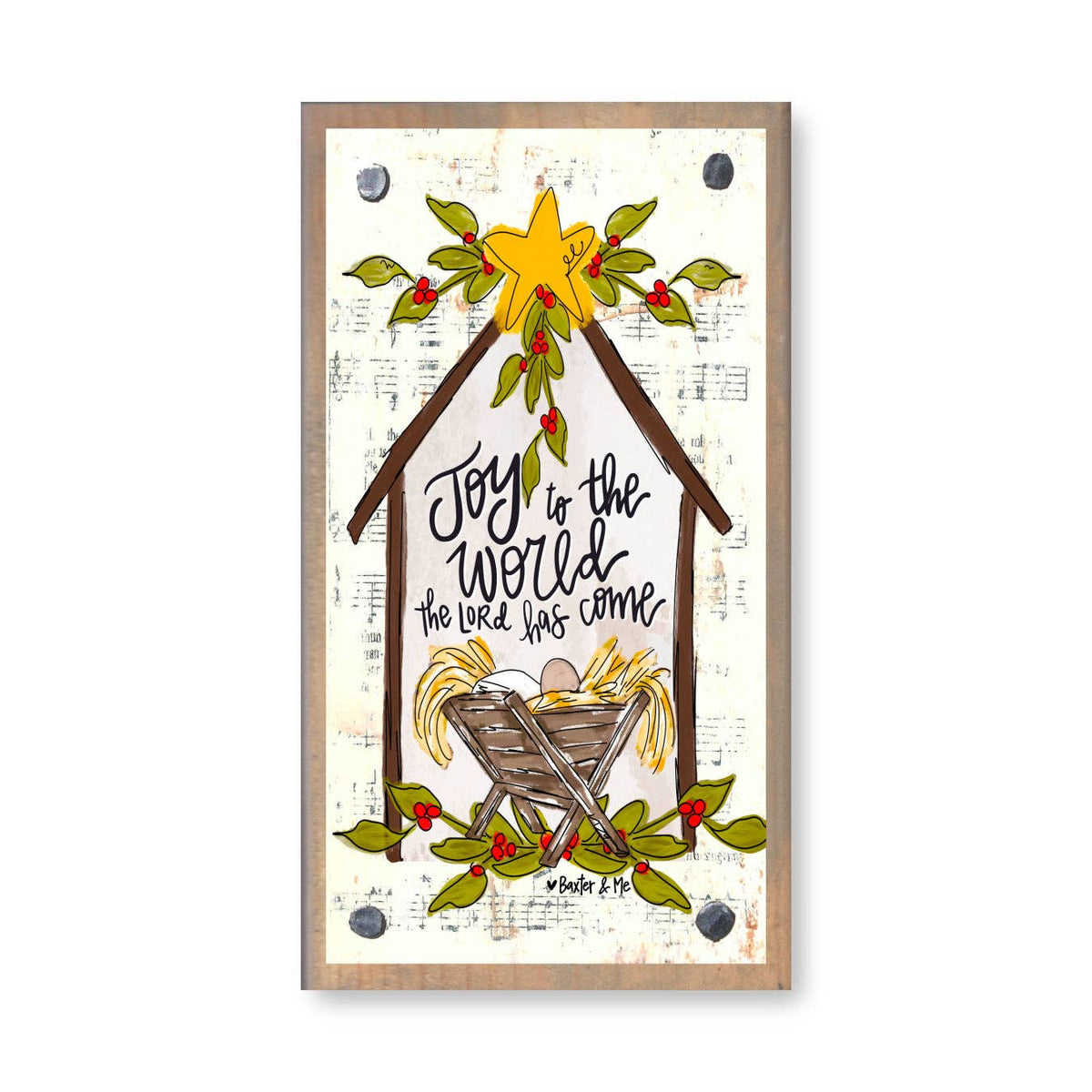 Joy to the World Star Manger Driftwood Happy Block