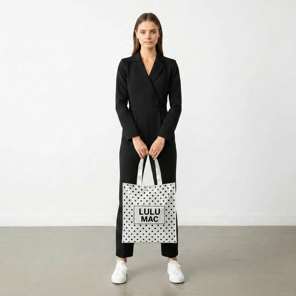 Lulu Mac Tote, White/Black Dots