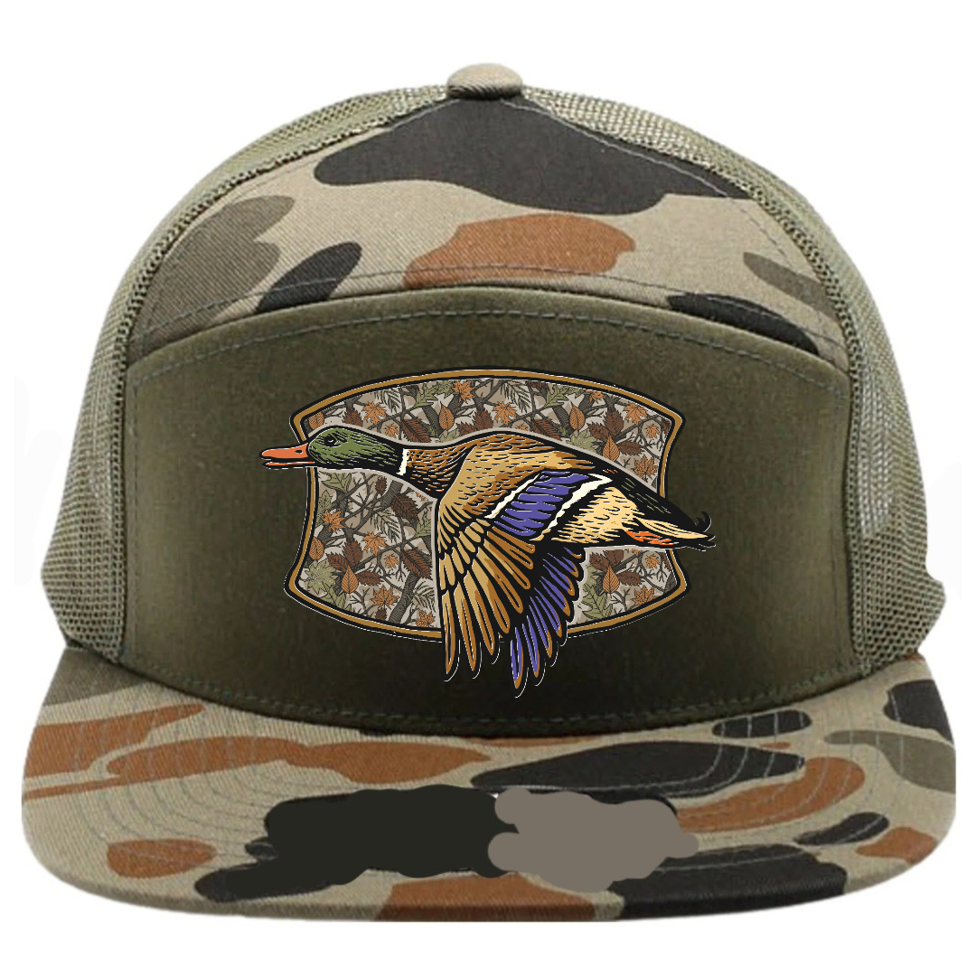 7 Panel Camo Duck Snapback Olive