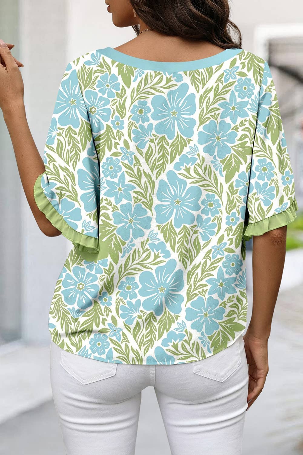 Plus Floral Printed Ruffle Top