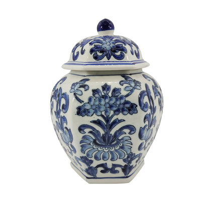 Blue & White Chinoiserie Ceramic Jar 12"