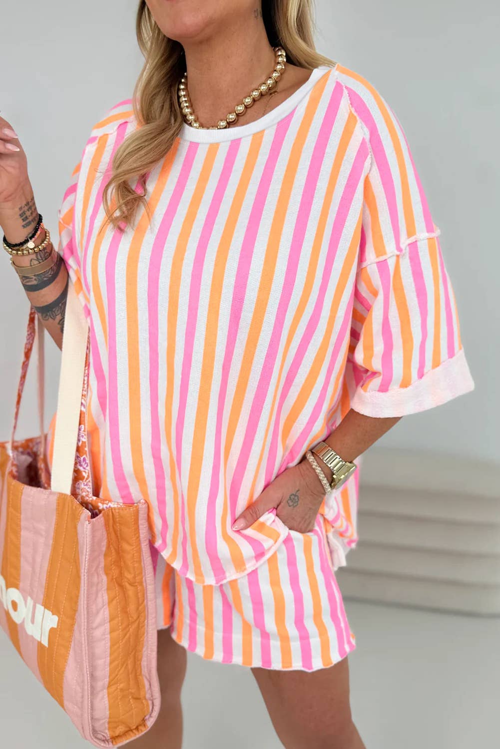 Drop Shoulder Loose Tee and Shorts Set