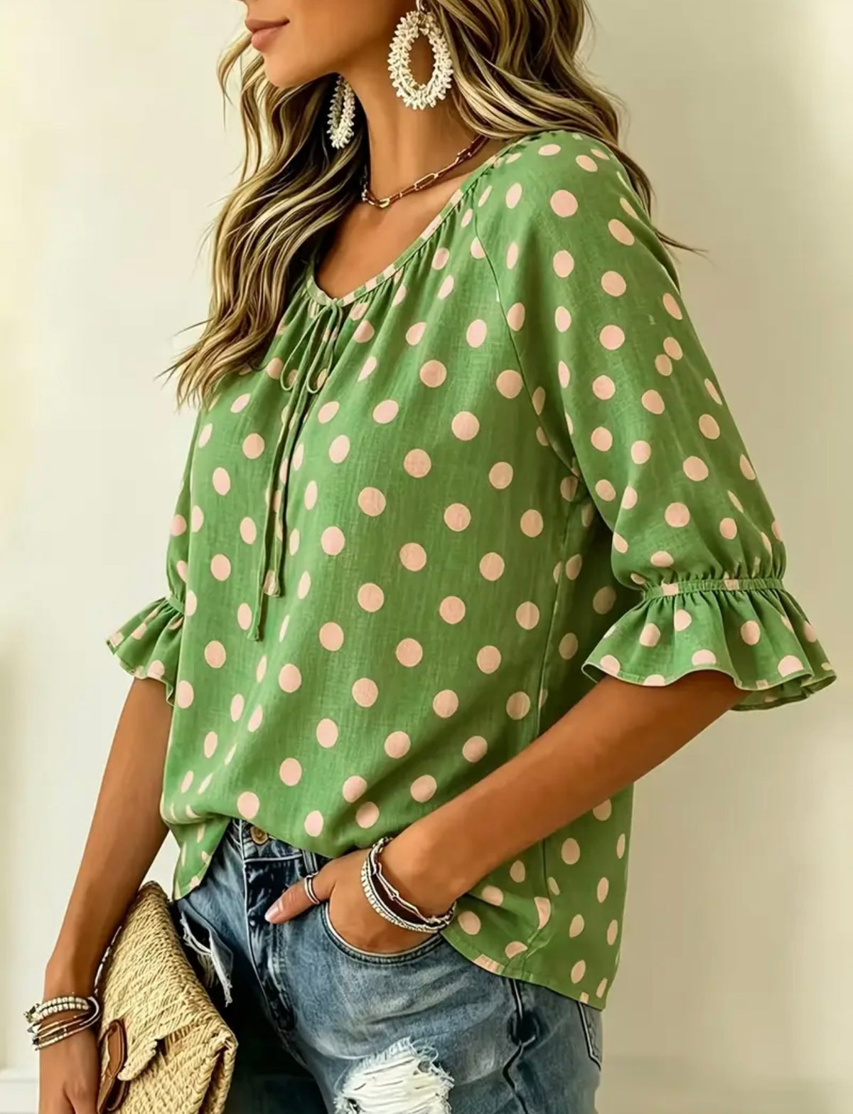 Plus Polka Dot Blouse Pink/Green