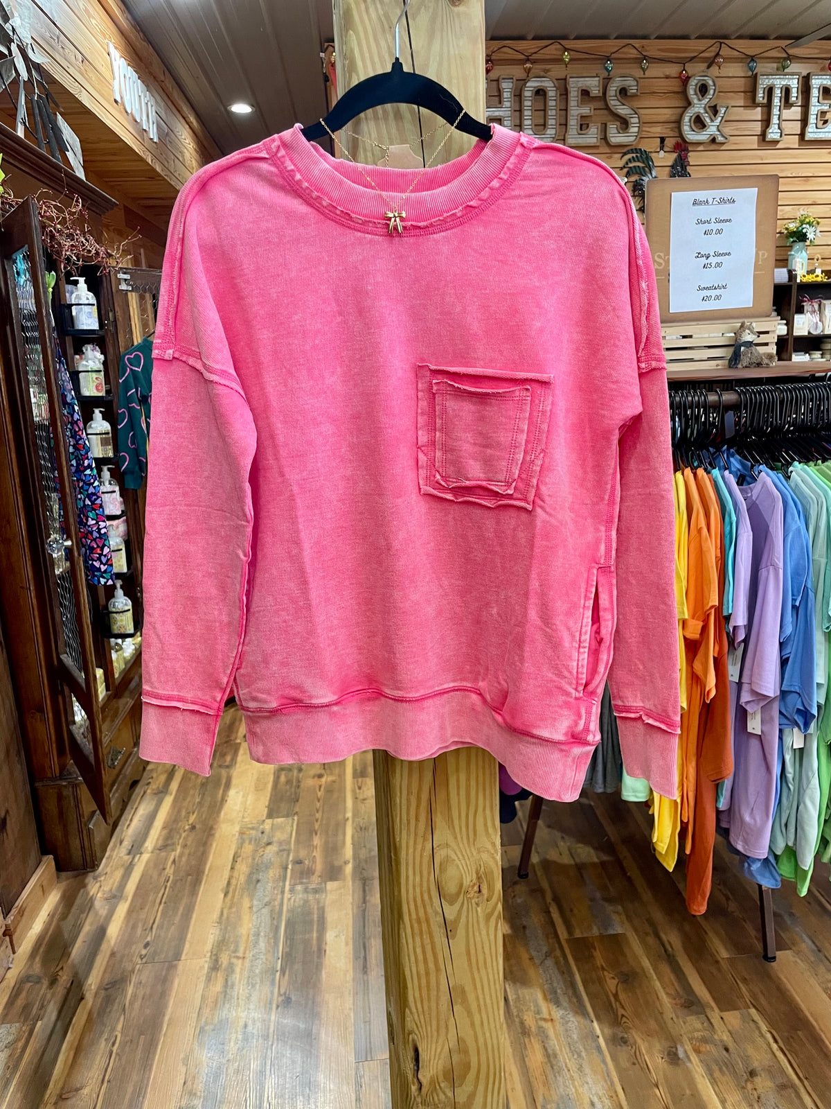 F/terry Raw Edge Front Pocket Pullover Fuchsia