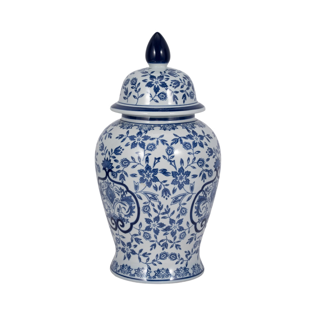 Temple Jar - White/Blue Ceramic Chinoiserie Charm, 18 in.
