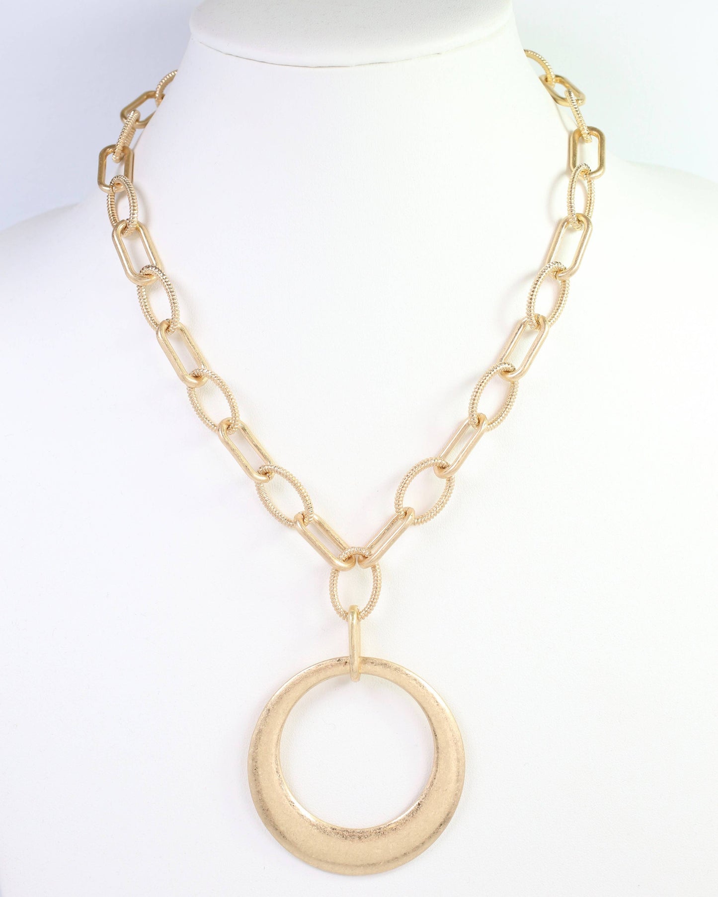 Hyattsville Chain Necklace with Circle Pendant Worn Gold
