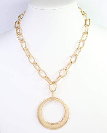 Hyattsville Chain Necklace with Circle Pendant Worn Gold